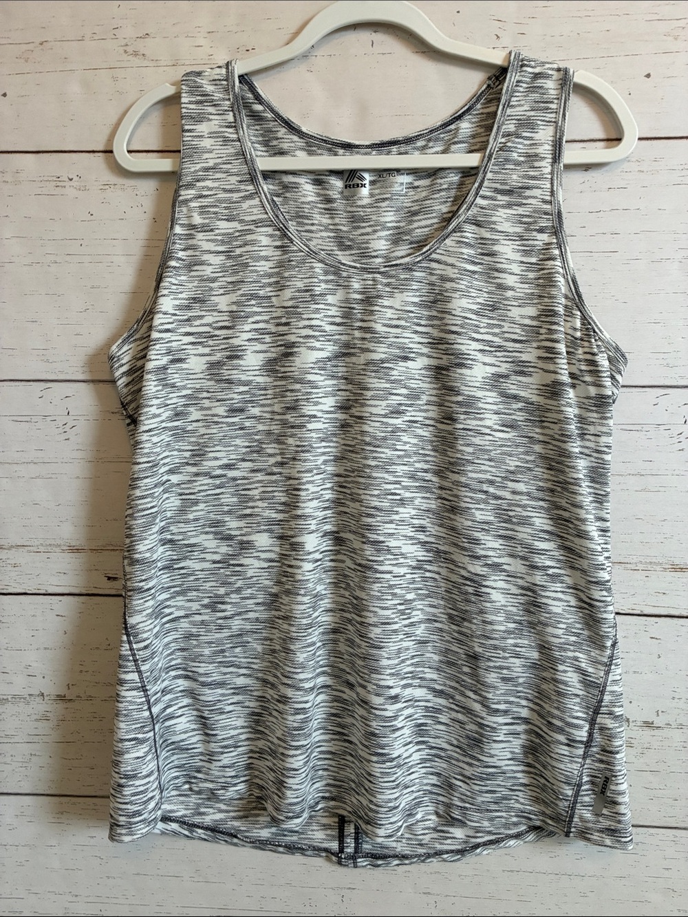 RBX Women’s Gray and White Workout Tank Top with Back Slit, size XL, NWOT